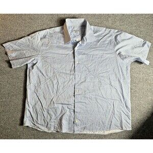 Peter Millar Shirt Mens XXL Blue Short Sleeve Button Up Pink Casual Color Collar